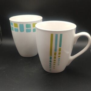 Royal Norfolk Greenbrier White Mugs with Green and Blue Patterns